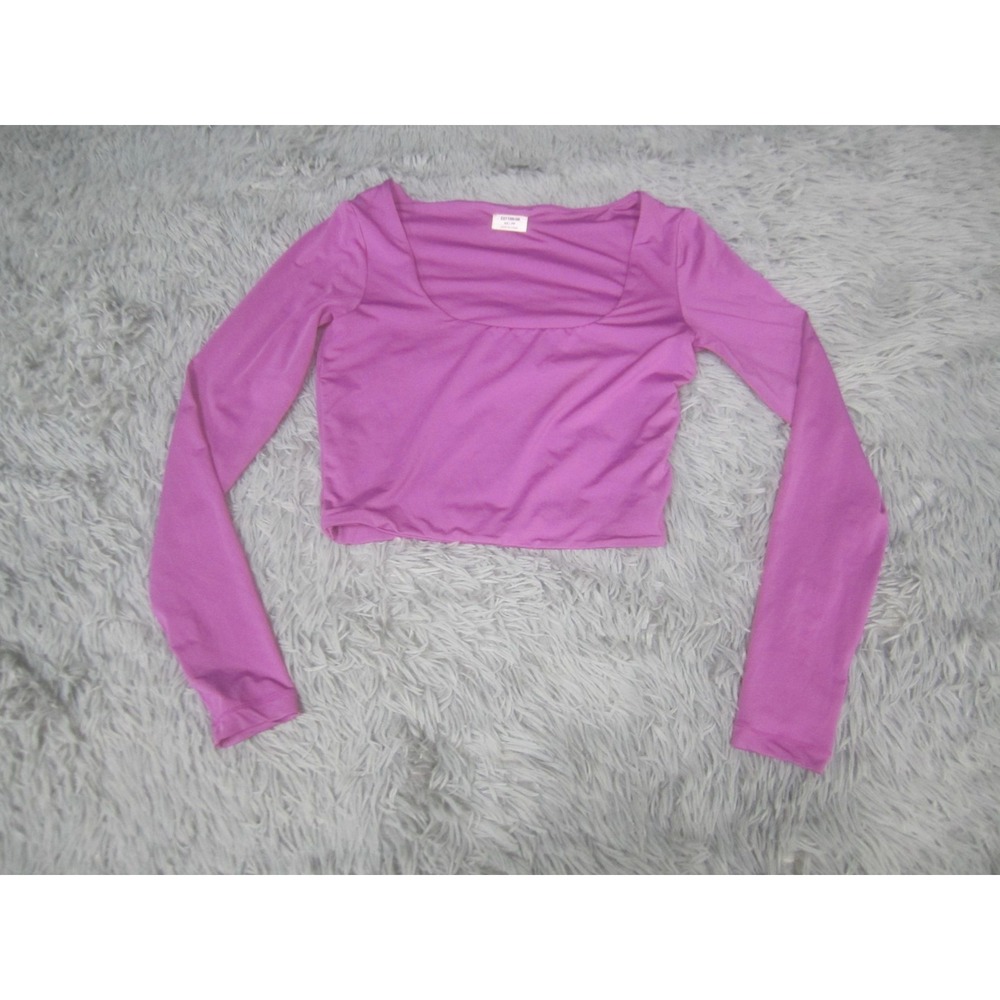 COTTON:ON Shirt Womens XS Pink Long Sleeve Scoop Neck Cropped Stretch‎ Tee Top